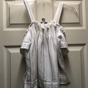 White Striped Open Shoulder Top With Straps